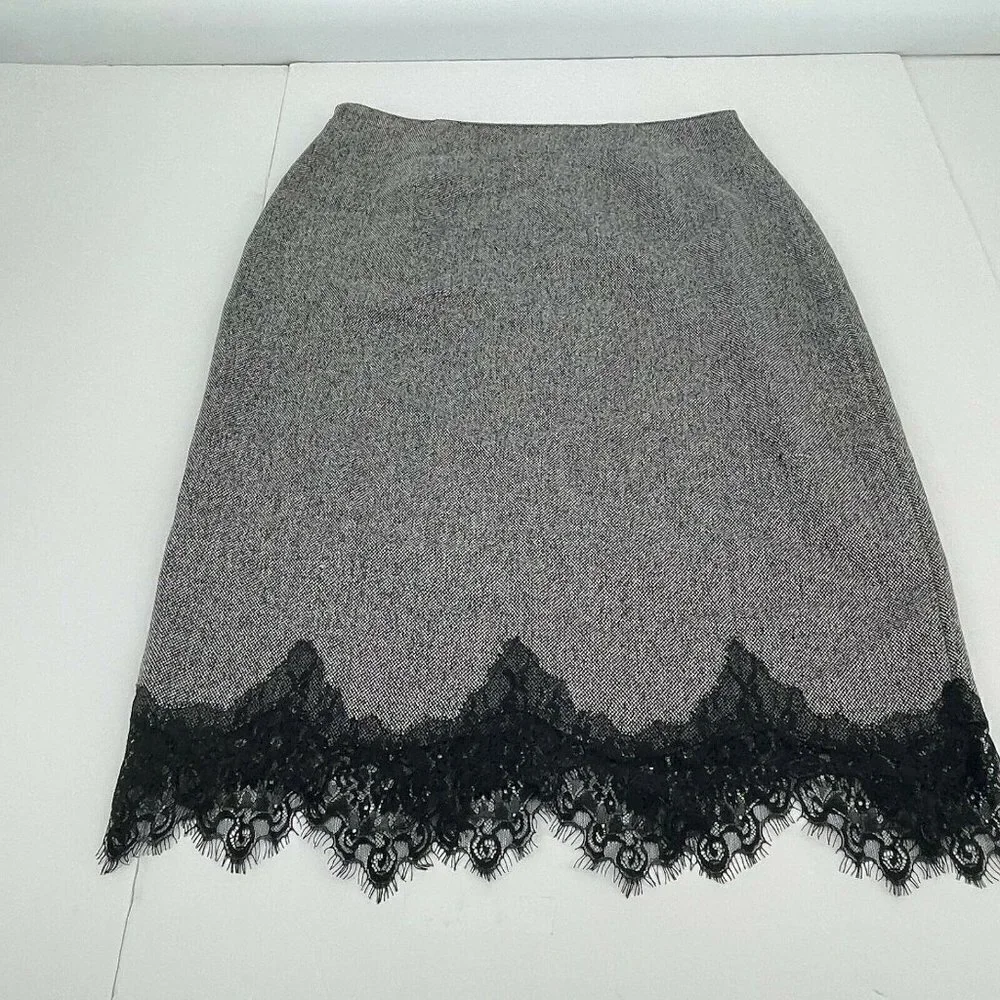 Dialogue Skirt 6 Womens Gray Black Lace Business Casual Classic Zipper Ladies
